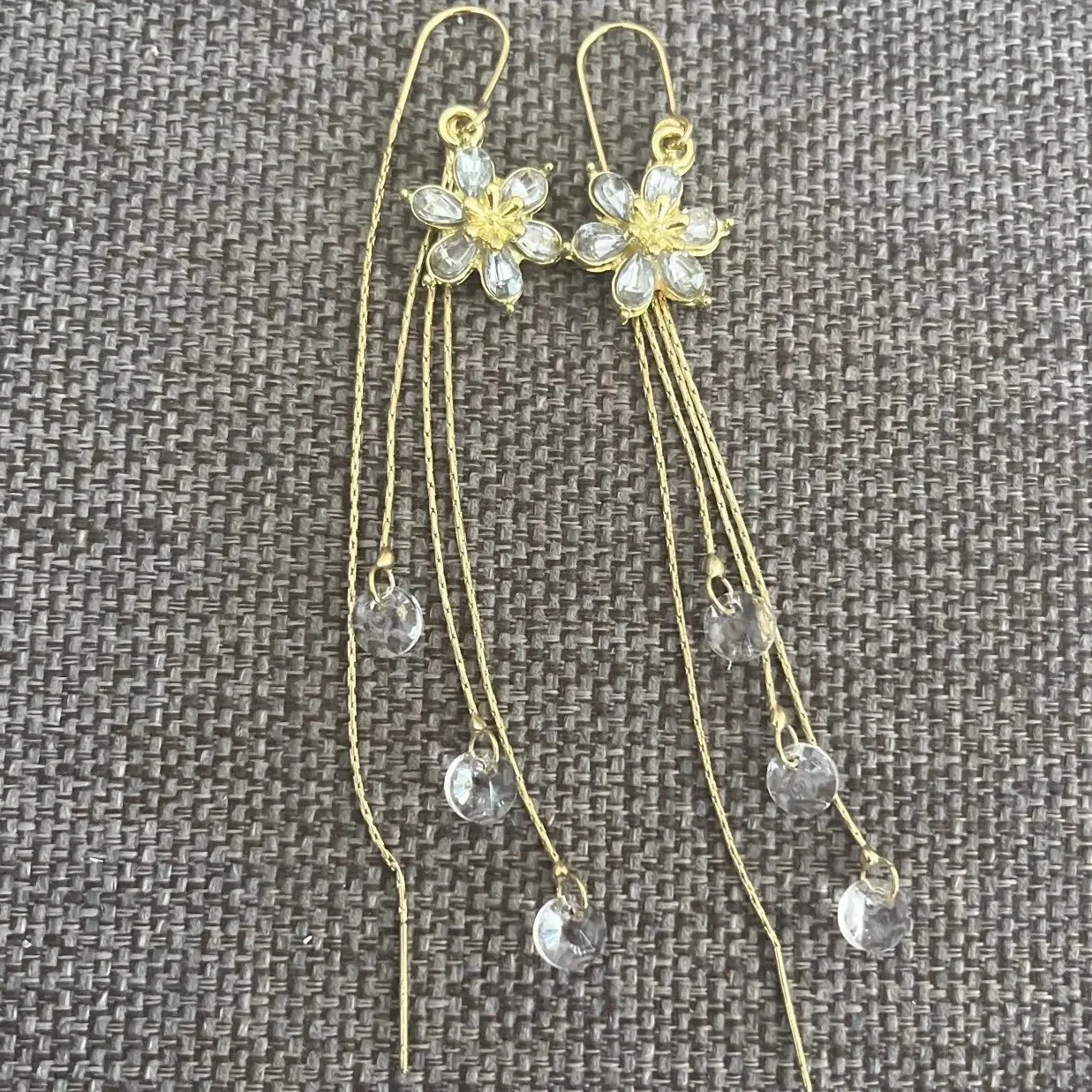 2316127-b1c8c3.jpg Sbb72bbdd81224b1892b79d37e025075eA Exquisite Zircon Flower Ear Line Drop Earrings for Women Shiny Crystal Long Tassel Hanging Earring Bridal Party Wedding Jewelry Mallzona