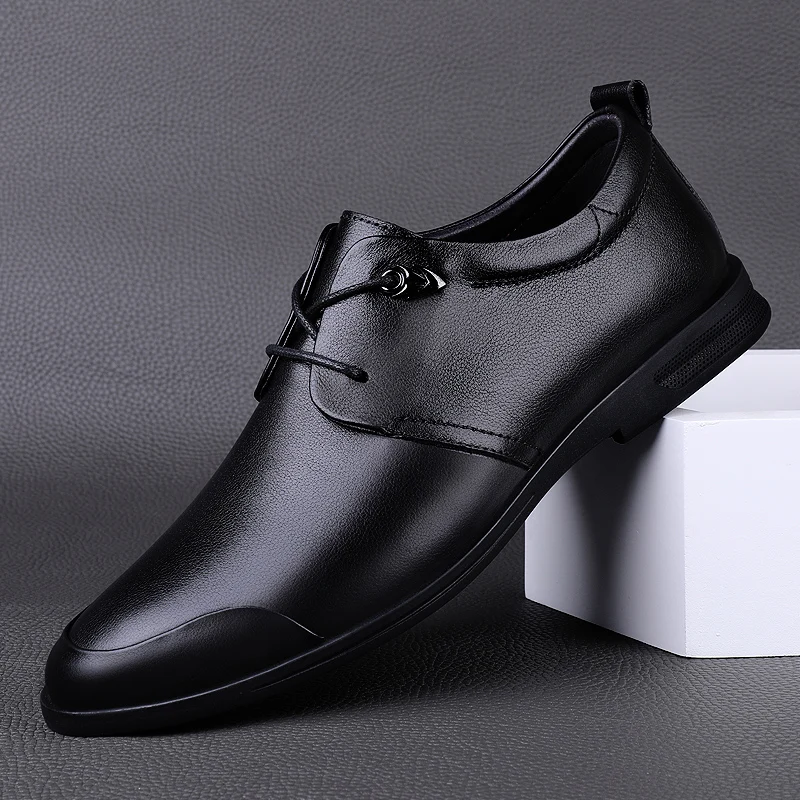 

genuine Leather Shoes Men lace up Luxury Business Oxford Rubber Formal Dress Shoes Male Office Wedding Flats Mocassins Homme