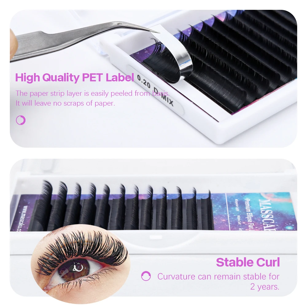 C/D Curl Flat Lashes Extension For Professionals Ellipse Flat Lash Super Matte Silk Mink Eyelash