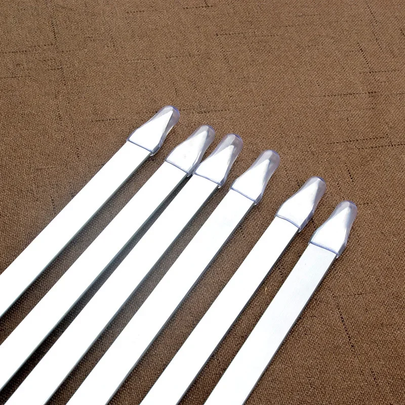 6pcs Stainless Steel Drill Needle Big Wooden Handle Flat Handle Barbecue Widened Extra-thick 42 Cm Sign Commercial Lamb Leg Sign