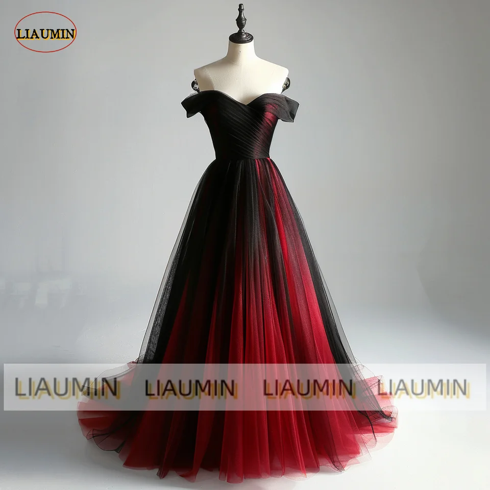 princess polly baby blue dress Red and Black Tulle Off The Shoulder Pleat Floor Length Prom Wedding Formal  Dress For Evening Party Lace Up Clothing A1-17.17