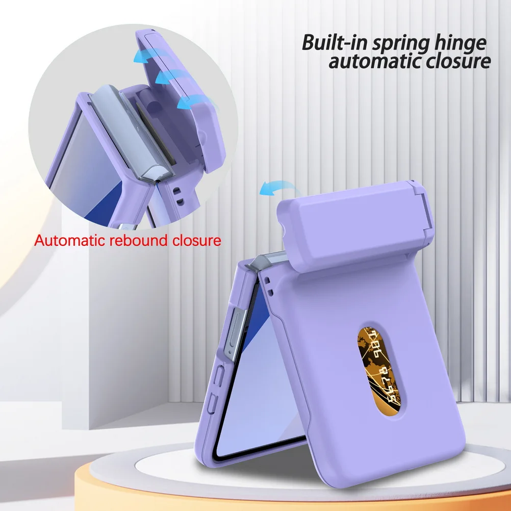 Automatic Spring Hinged Kickstand Holder with Dual Credit Card Slots and Lens Protection