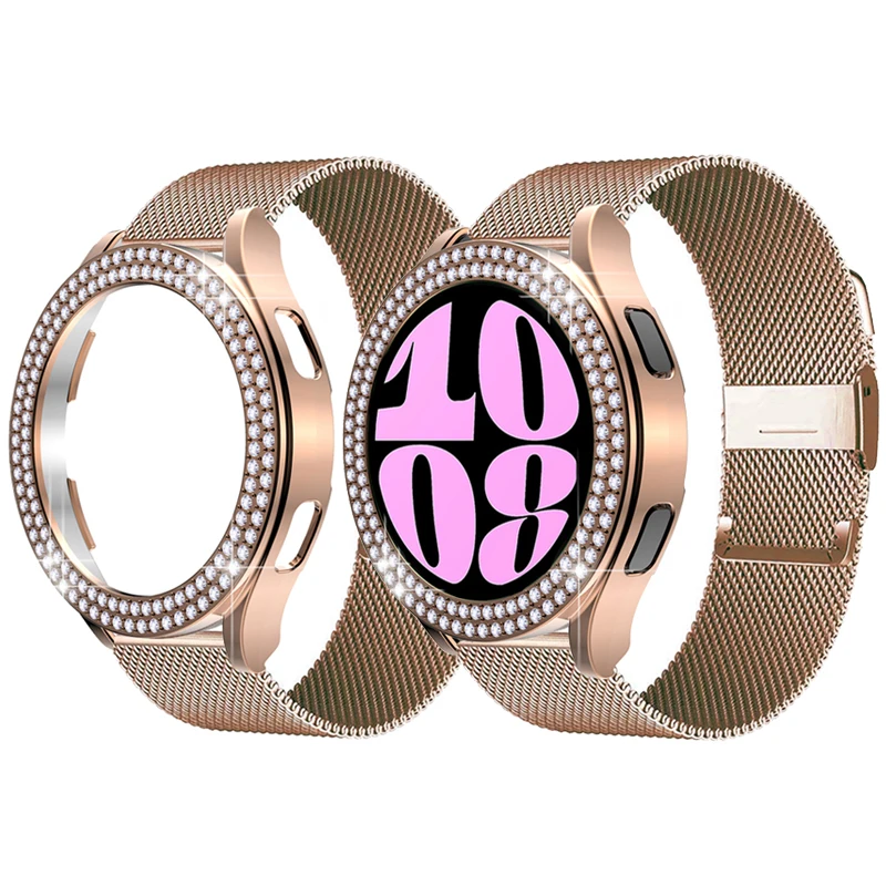 

Защитный чехол для Galaxy Watch 6/5 40 мм 44 мм, металлический браслет для Samsung Galaxy Watch 4 44 мм 40 мм, чехол со стразами