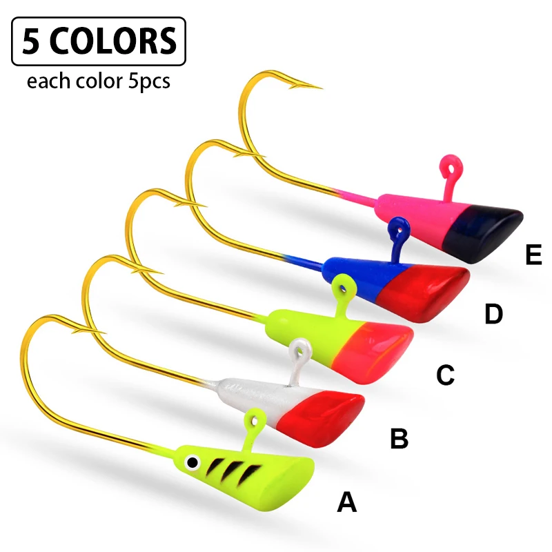 25pcs Fishing Hooks Painted Shad Dart Jig Heads Crappie Panfish Bass Lures Bait Goods Hooks Fishing Accessories 0.8g/2g 4