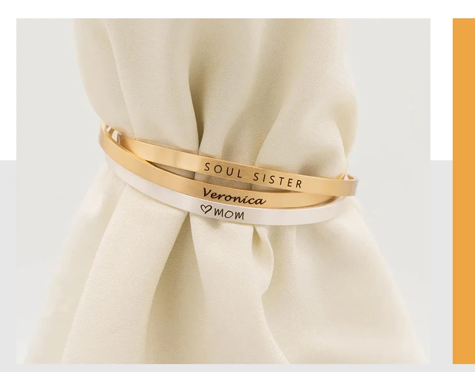 Lemegeton Engraved Name Bracelet Custom Roman Number Date Bangle Stainless Steel Jewelry Personalized Cuff Bracelet Mom Gifts