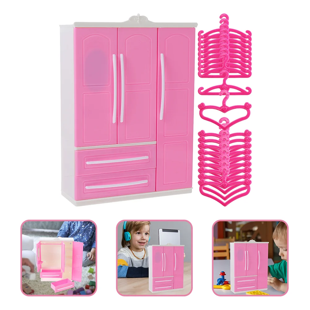 

Set Doll Closet Furniture 18 Doll Clothing Pink Wardrobe Plastic Hangers Clothes Accessories Storage Closet Armoire