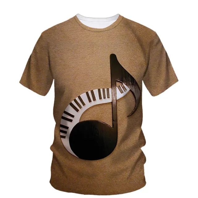 Símbolo musical: Camiseta masculina fashion de verão impressa em 3D, criativa, estilo Harajuku, casual, manga curta, gola clássica e solta 4 Camiseta masculina com símbolo musical impressa em 3D