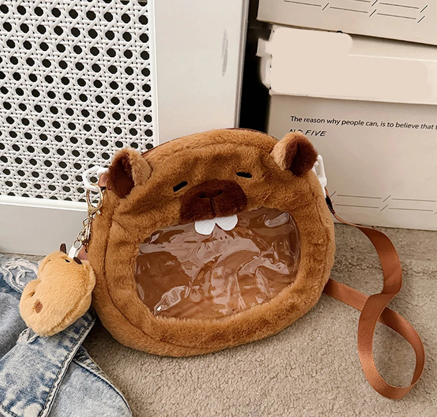 Kawaii Capybara Crossbody Bag Student Backpack Minimalist Portable Shoulder Bag Crossbody Bag Soft Plush Tote Bag