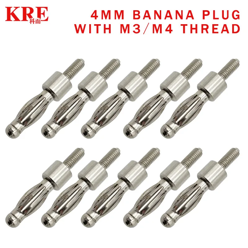 40PCS 4mm Banana Plug Thread 3mm / 4mm Panel Mount M3 / M4 Bolt Fitted Uninsulated Plugs Adaptor Connector