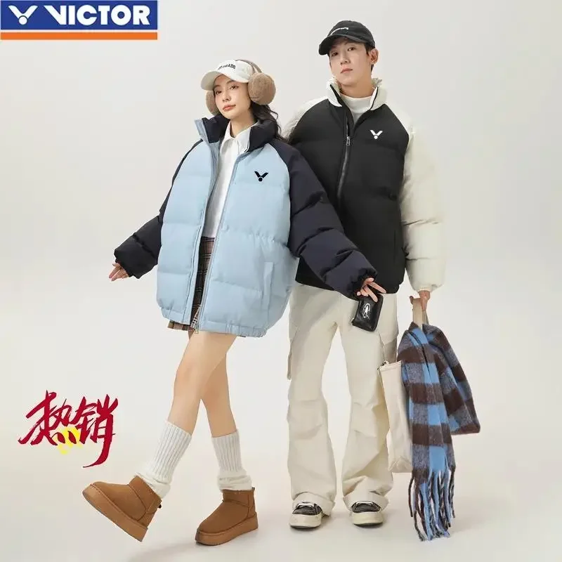 Victor Winter New Men's and Women's Same Bread Clothes Contrasting Color Splicing Thickened Warm Long-sleeved Jacket