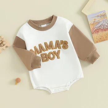 Pudcoco Newborn Baby Boy Sweatshirt Romper Letter Pattern Long Sleeve Jumpsuit for Infant Toddler Fall Outfit 0-18M 4