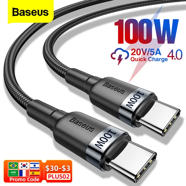 Baseus 100W USB C To USB Type C Cable USBC PD Fast Charging Charger Cord USB-C 5A TypeC Cable 2M For Macbook Samsung Xiaomi POCO 1