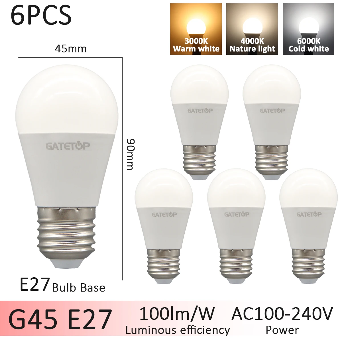 6pcs G45 E27