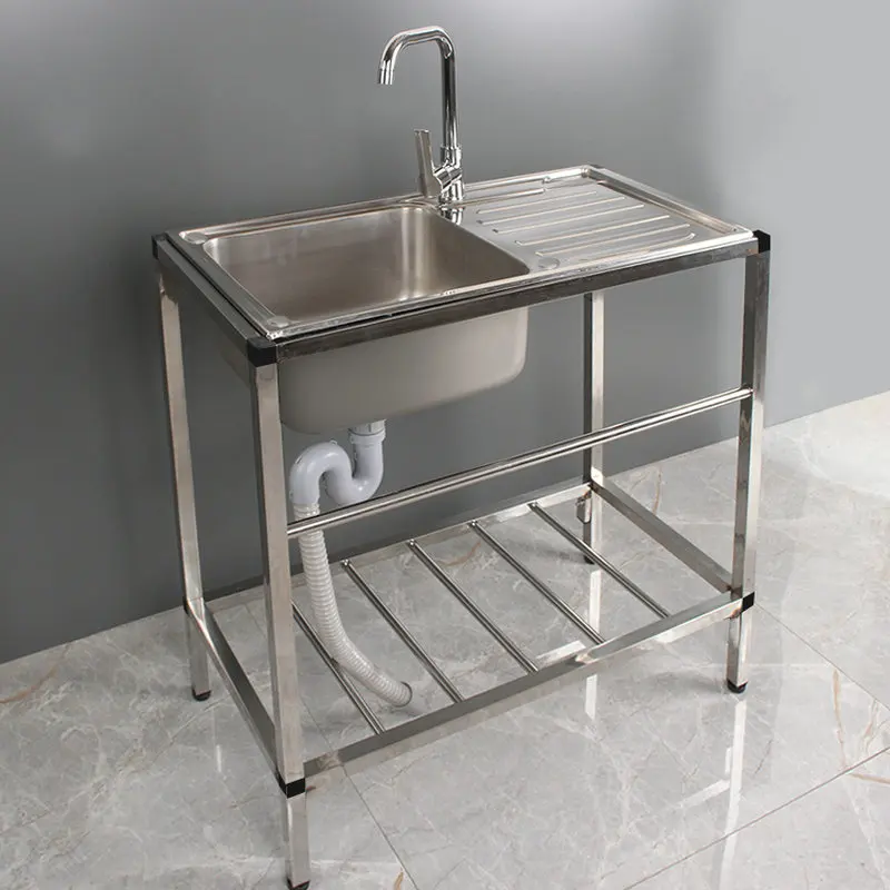 Outdoor Free Standing Whole Body Stainless Steel 304 Kitchen Sink Wash Basin and Platform with Bracket