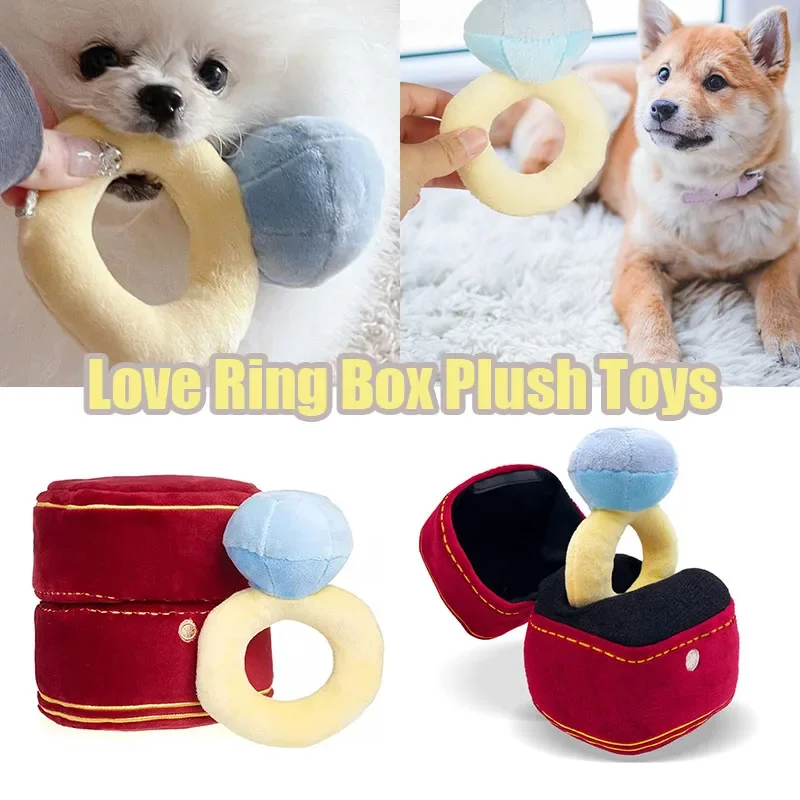 

Creative Ring Box Plush Toy Love Diamond Ring Case Stuffed Pet Chew Toy Sounds Puppies Kids Cute Soft Dog Bitter Interested Toys