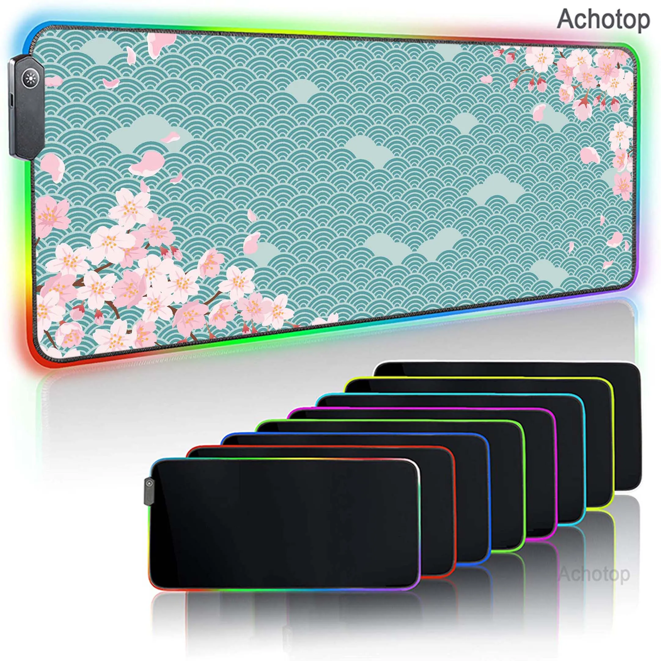 thumbnail image 1 of Sakura-alfombrilla grande para ratón, color rosa, RGB, retroiluminada, alfombrilla de ratón para gamers, accesorios para juegos, almohadillas para teclado, alfombrilla de escritorio de velocidad XXL 9, 1 of 5