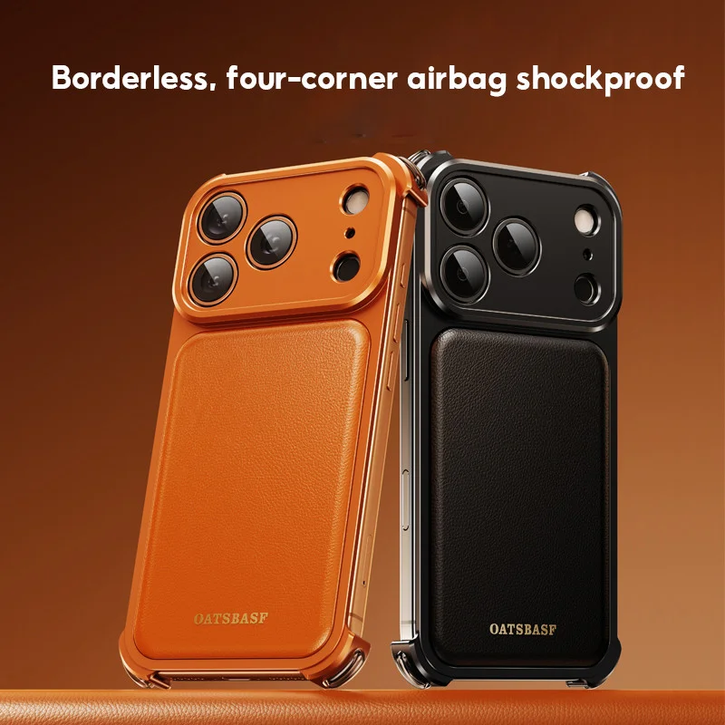 Eary for iphone 17 16 Pro Max Leather Case for Magsafe Wireless Charging Aluminum Metal Military-Grade Protection 17 Phone Case