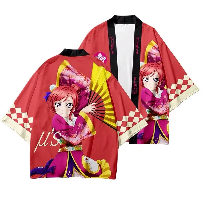 Anime LoveLive! Superstar!! Yukata Men Women Cardigan Loose Blouse Haori Obi Asian Clothes Harajuku Japanese Kimono Shirt
