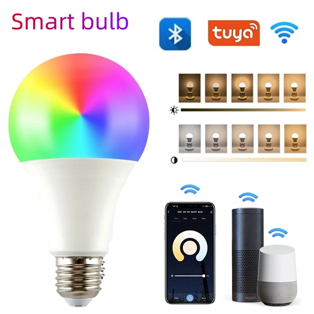 Smart WiFi RGB LED Bulb 10W/15W/20W E27 110-220V Compatible with Alexa Google Assistant Voice Control Tuya App Remote Lighting