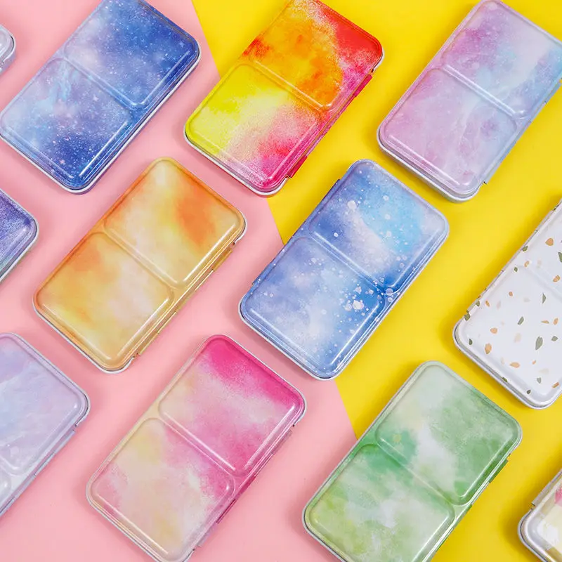 Portable Empty Watercolor Palette Storage Iron Tin Box Paint Tray 24 Half Pans For Painting Art Supplies paint tray color palette watercolor palette