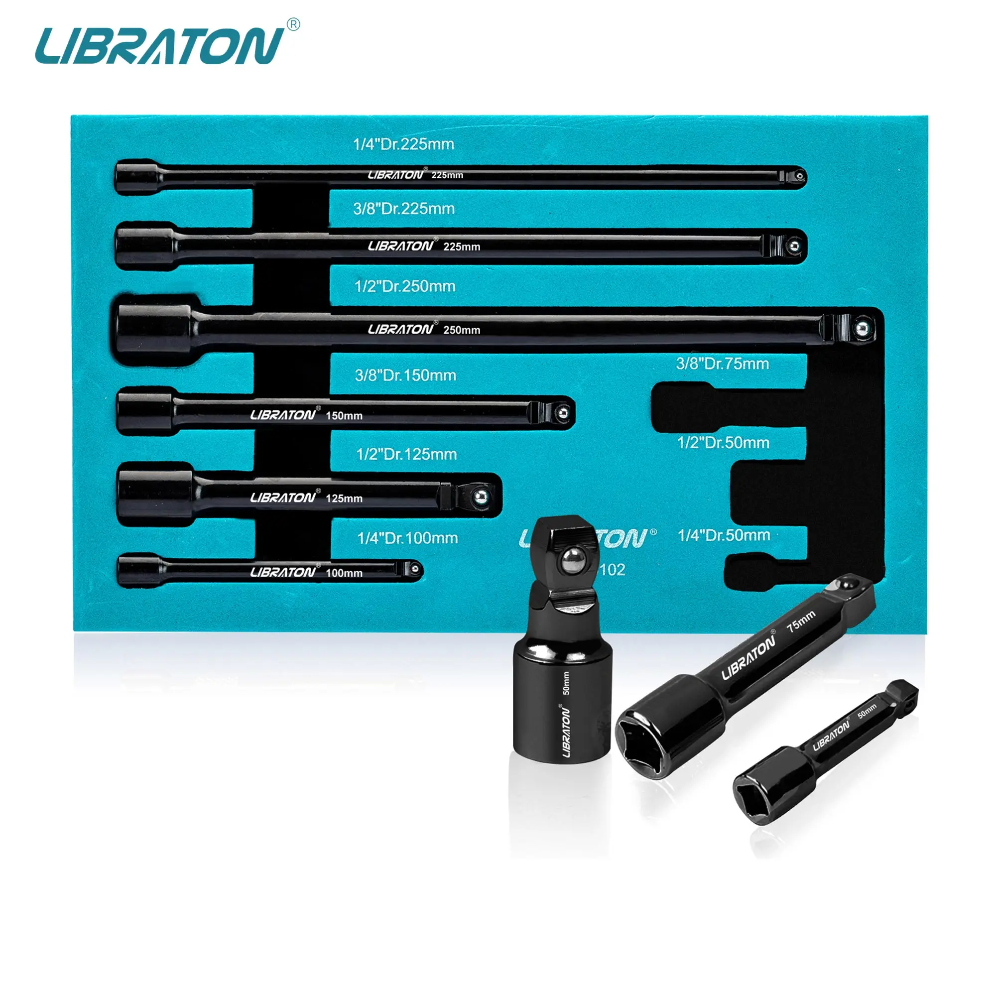 Libraton 9Pcs Wobble Socket Extensions Set, Ratchet Extensions 1/4 