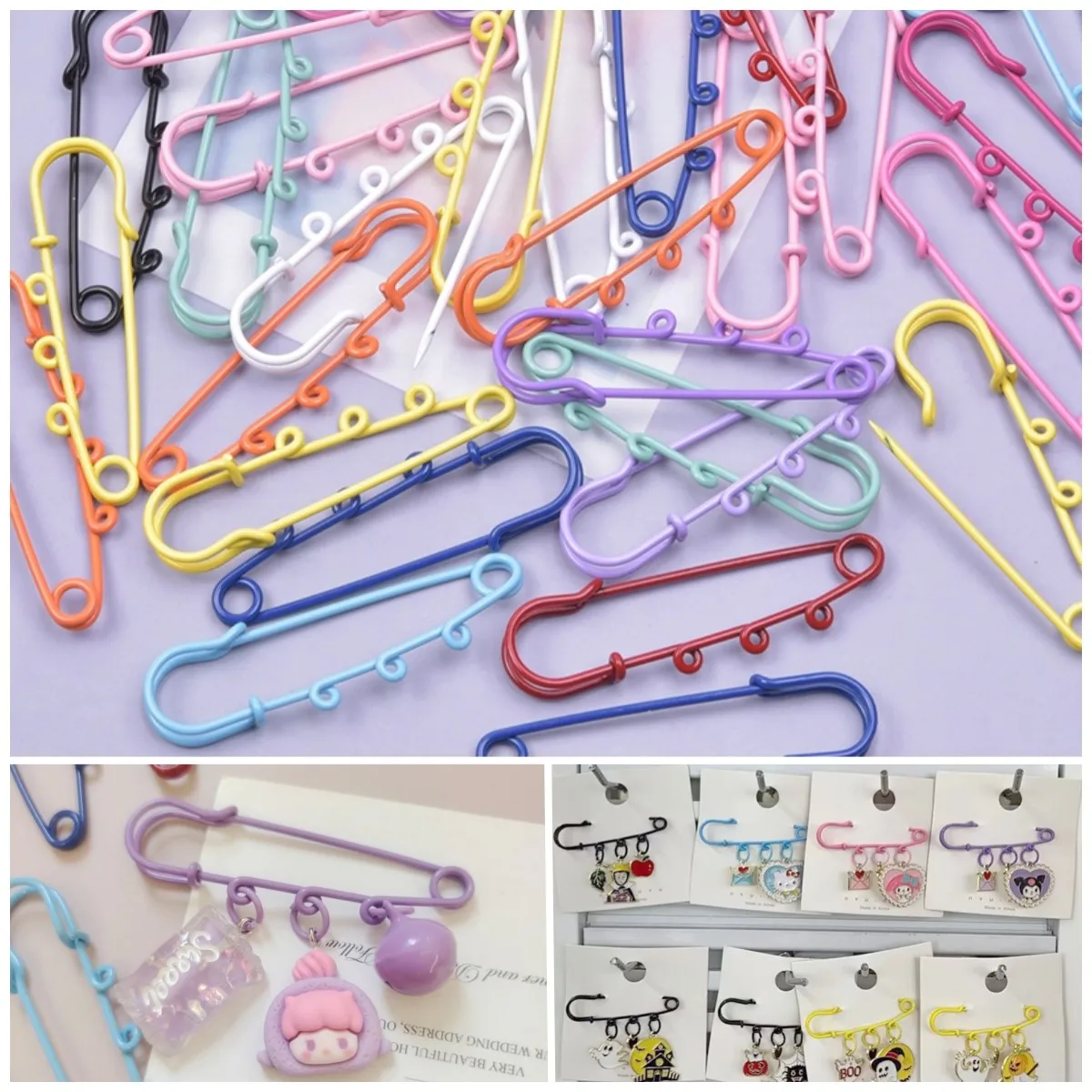 1020pcsNewColorfulSafetyBroochPinsWithLoopsBaseBroochPins3