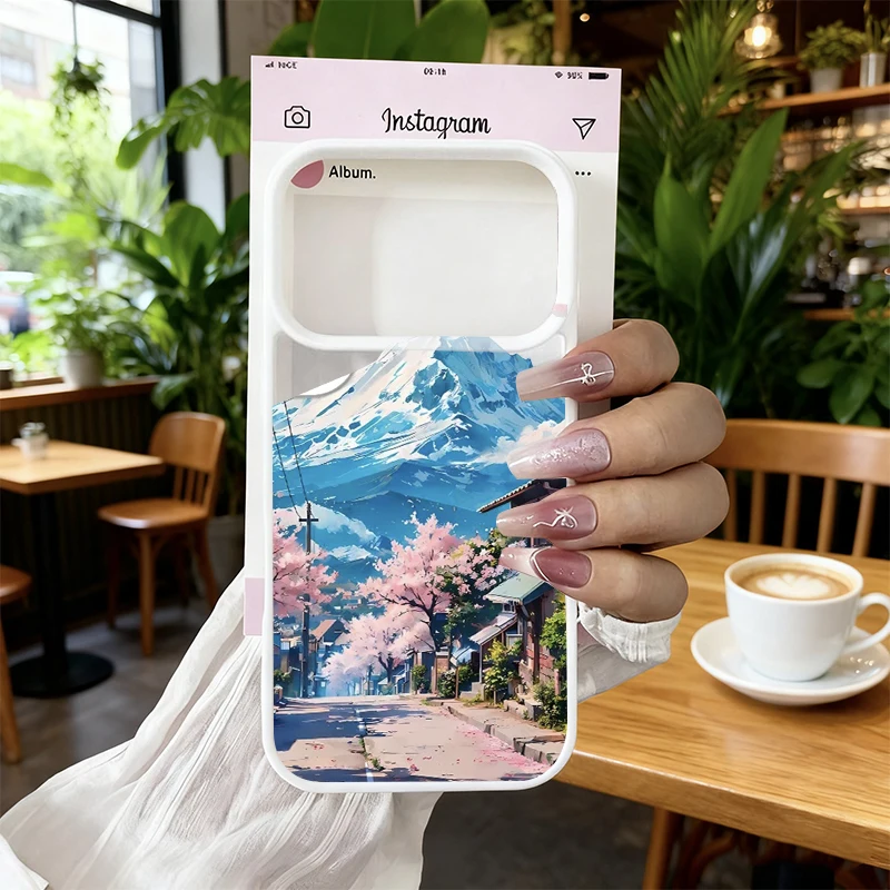 Hand Painted Japan Anime Mountain Landscape Shockproof Clear Phone Case