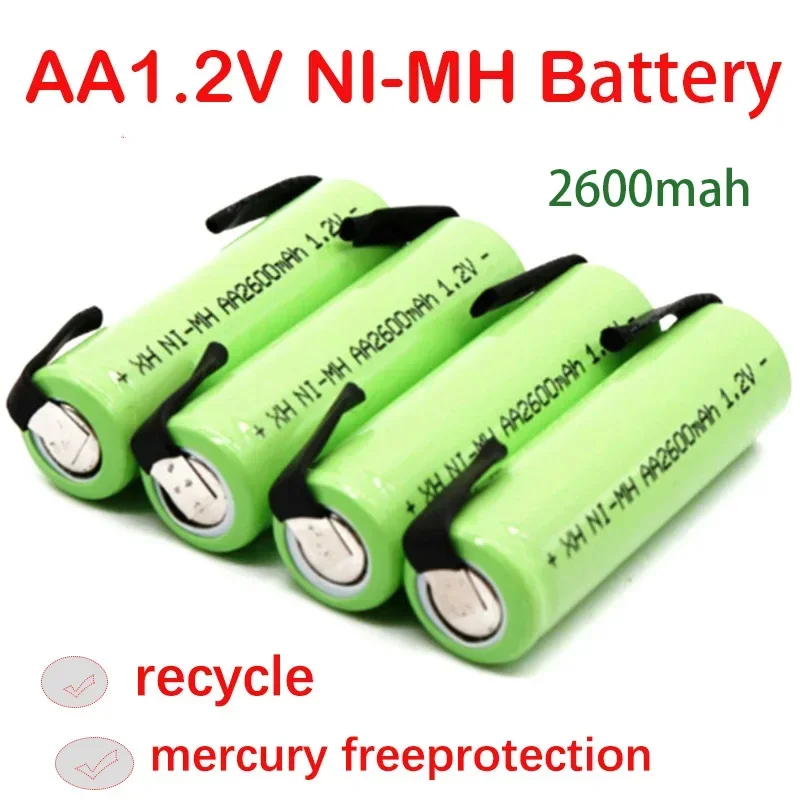 

1.2V AA Rechargeable Battery, 2600mah, NI-MH Cell, Green Housing with Solder Tabs ，for solar lights emergency lights， batteries
