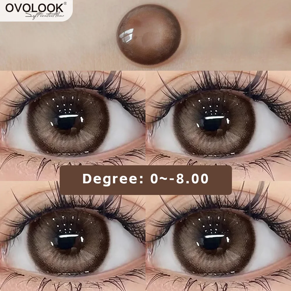 

OVOLOOK-2PCS Brown Lenses Natural Contact Lenses for Eyes Super Beauty Eye Color Lenses Myopia Lenses With Diopters Prescription