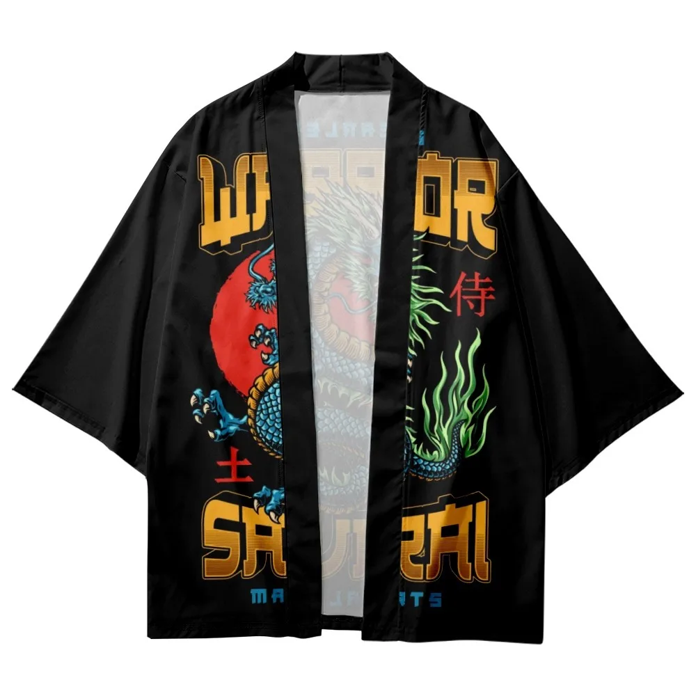 Japanese Samurai Anime Harajuku Cardigan Shirts Fashion Women Men Chinese Dragon Print Haori Traditional Yukata Kimono Cosplay