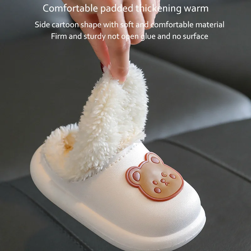 Winter Children Girls Boy Slippers Newborn Cute Bear Print Indoor Home Thick Fleece Warm Shoes Kids Casual Slipper First Walkers 6