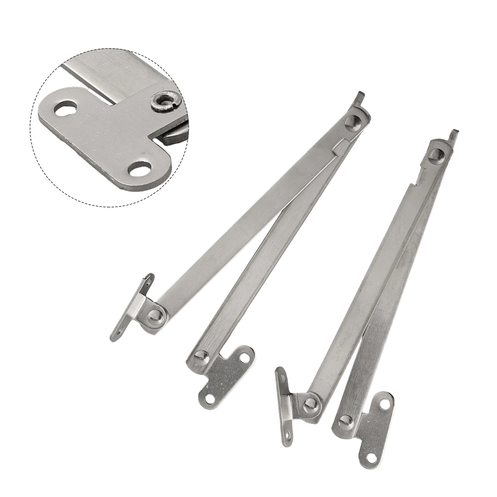 Description Picture 3 of item2 Pcs Lid Support Hinges Stainless Steel Double Folding Brace Cabinet Door Supporting Furniture Pull Rod Folding Pull Rod