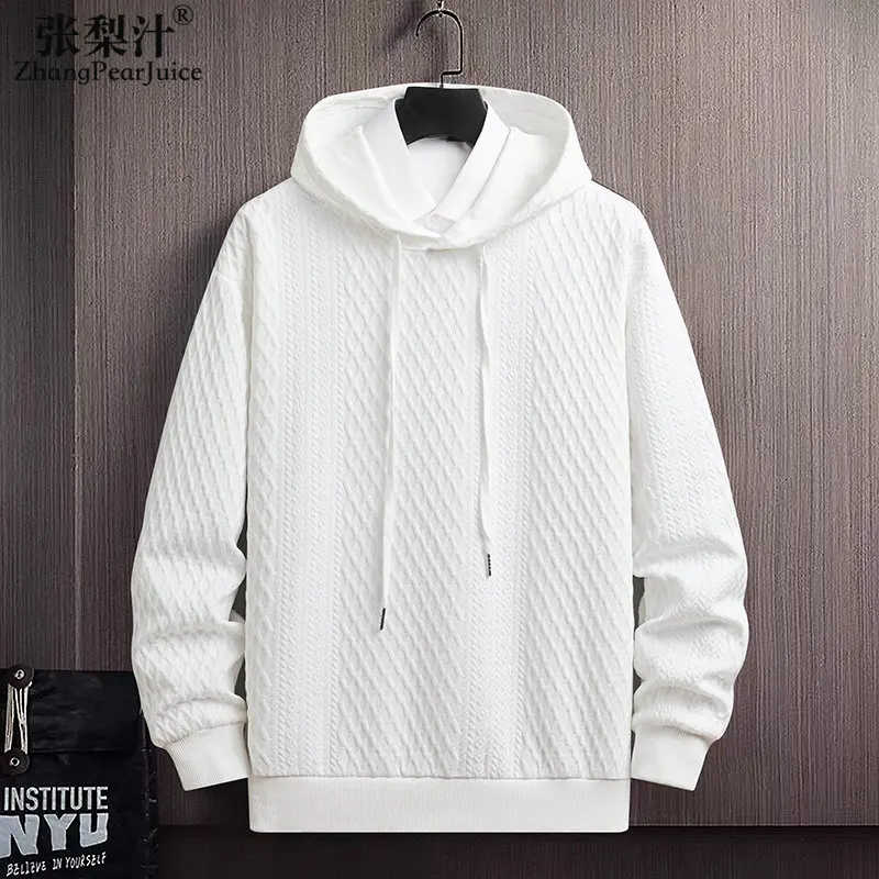 

New Waffle Knitted Jacquard Design Sweat Shirt Men's Spring Autumn Relaxed Long Sleeve Pullover Sweatshirts Hoodies Unisex