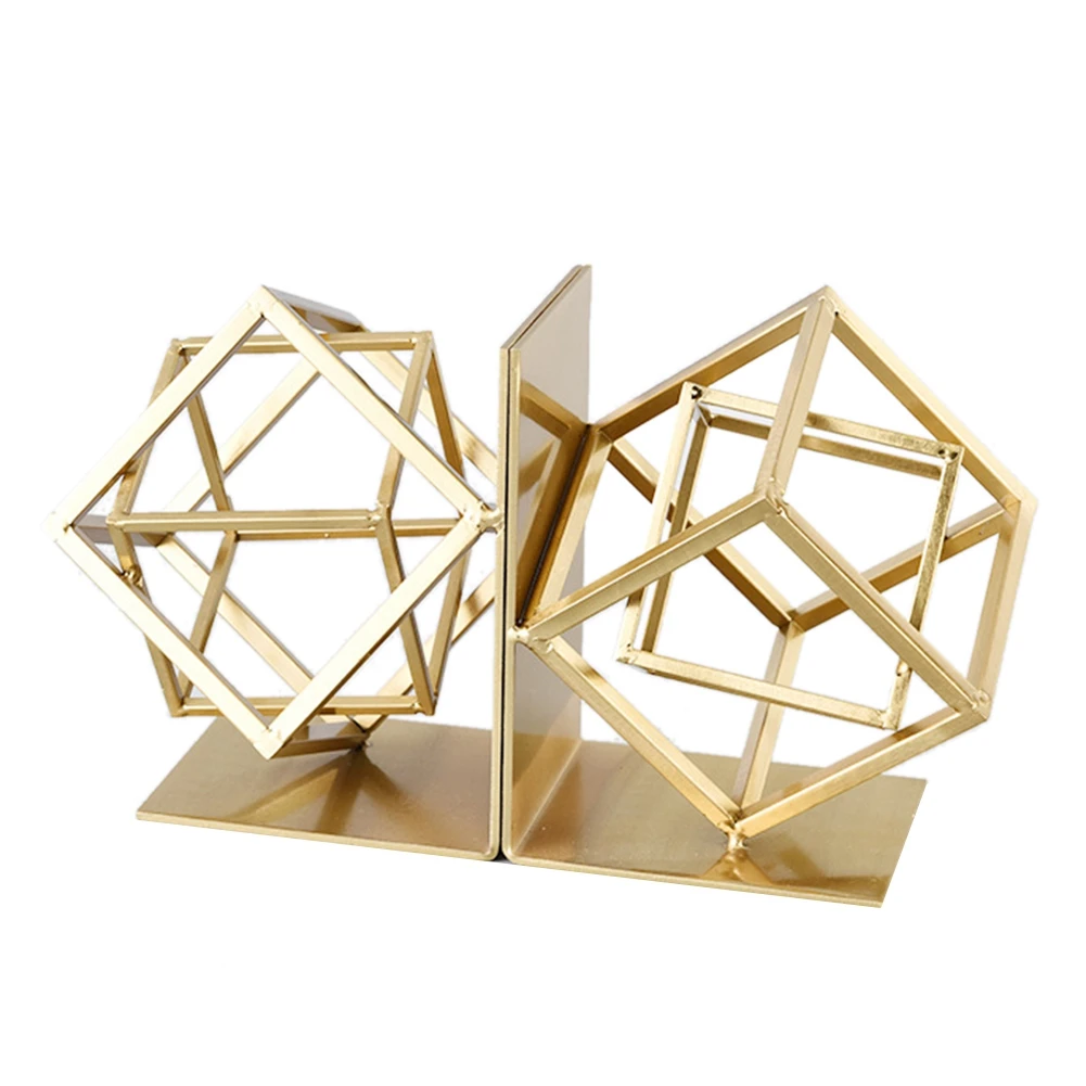 

2 Pack Geometric Shelf Decor Cubic Shape Decorative Bookend for Lightweight Books or Organizer,Gold