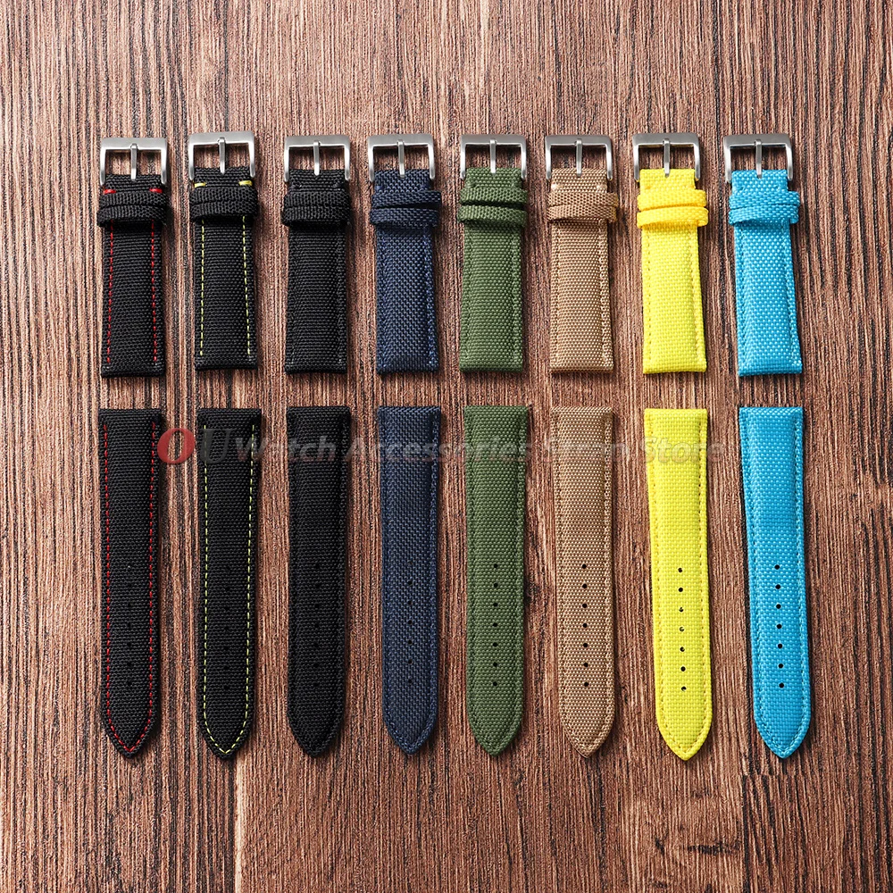 Deluxe Sailcloth Canvas Watch Strap - Black & Blue Nylon Band for Men & Women, 20mm & 22mm