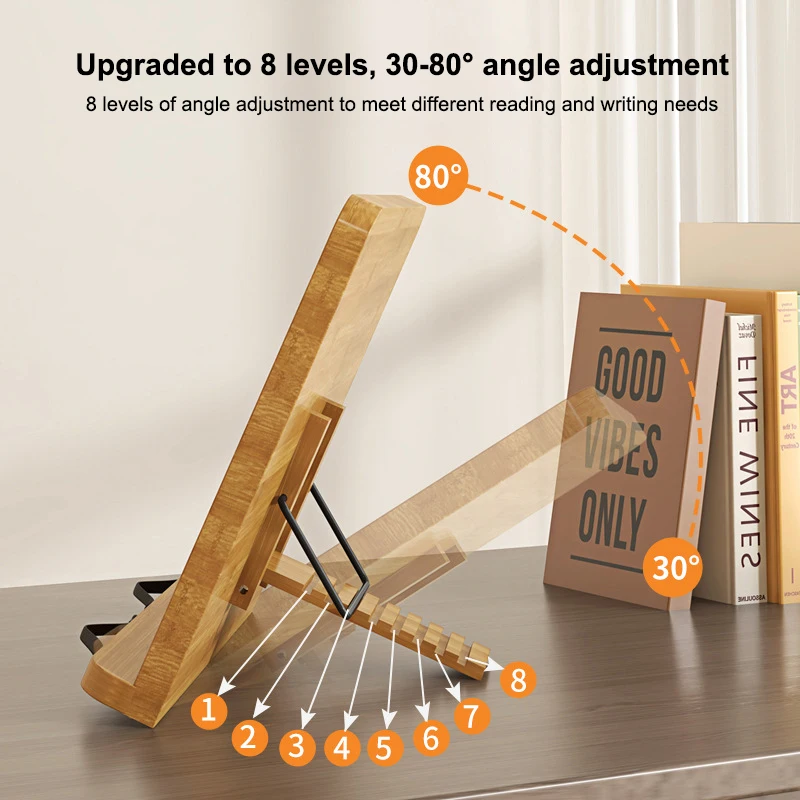 Support de lecture pliable compact, support de livre et de tablette en bois, repos facilement réglable