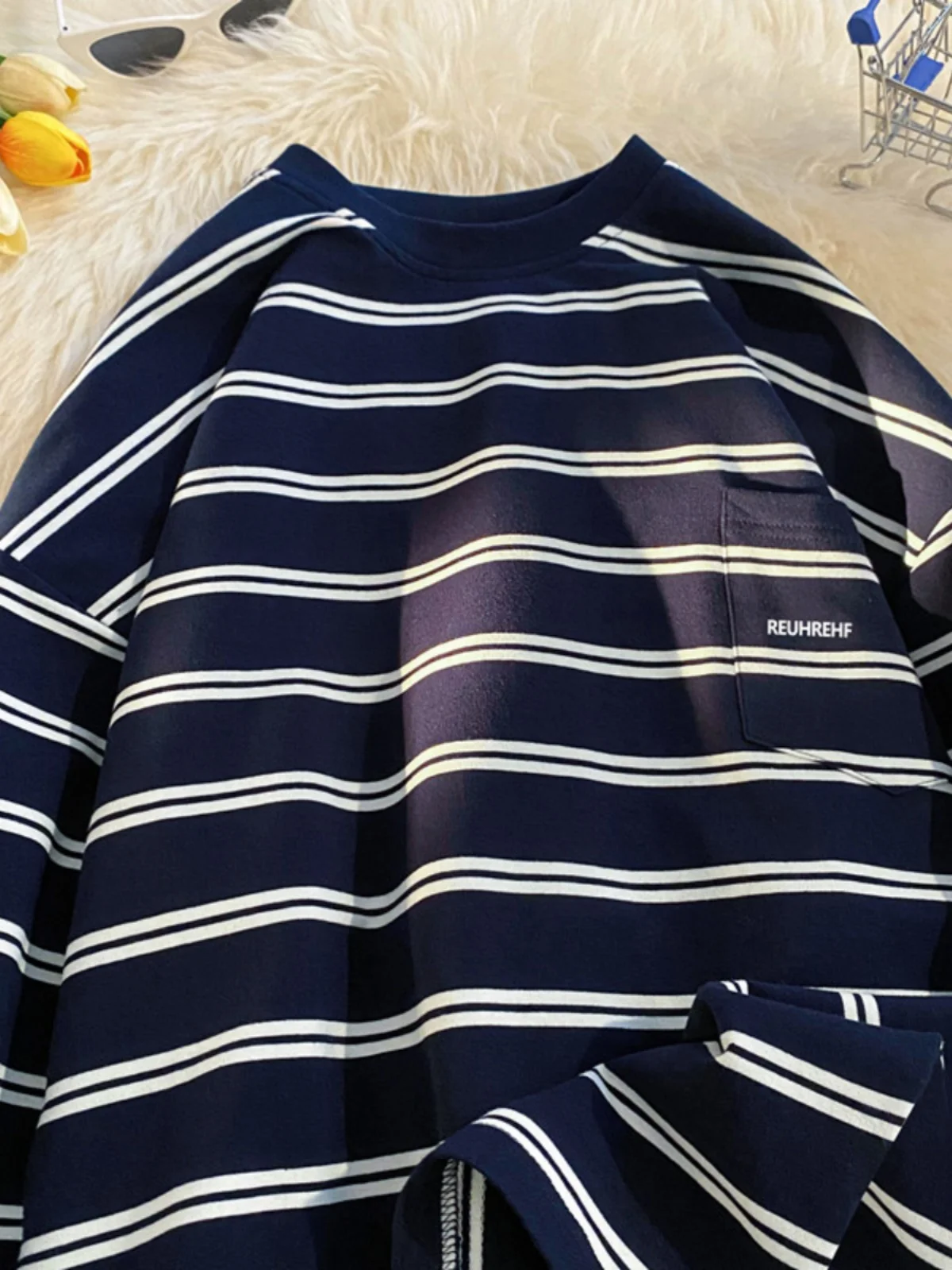 Men's Stripe Long Sve T-irt round Ne Sweatirt Pure Cotton Spring Autumn Trendy Brand Base Layer irt for Teens