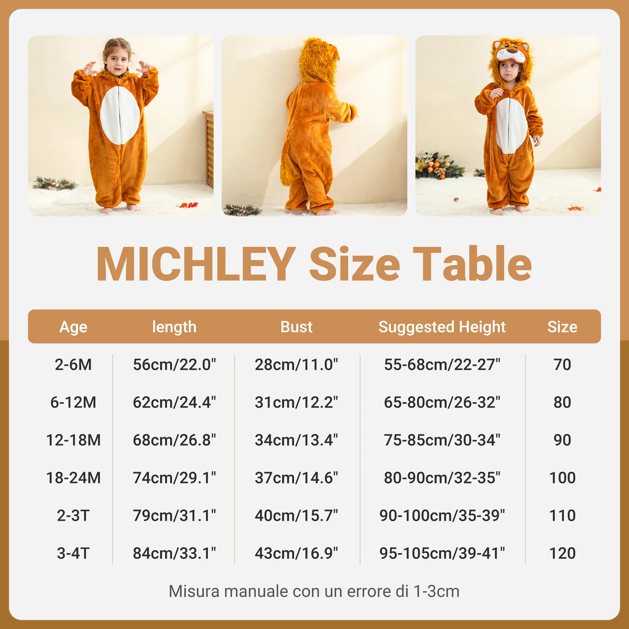 MICHLEY Carnaval Lion Bébé Combinaison Vêtements à Capuche en Flanelle Cosplay Tout-Petit Bébé Pyjama Combinaison Costume pour Enfants Garçon – Image 4