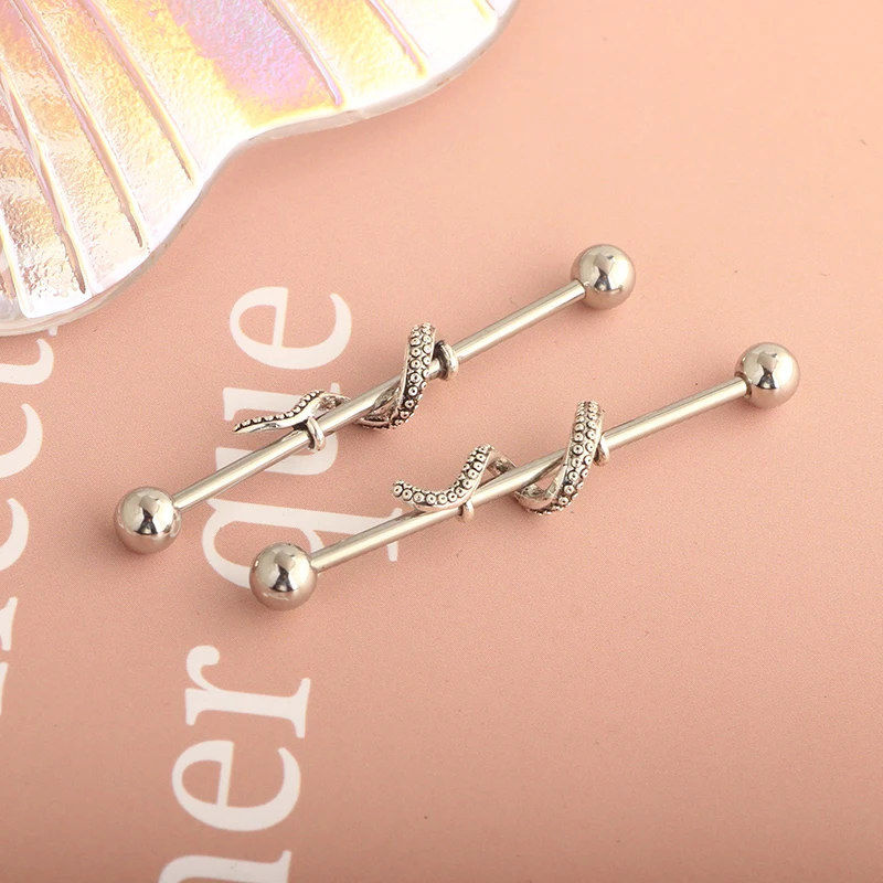 Fish 14G Industrial Earrings Barbell Stainless Steel Piercing Body Cartilage Ear Tragus Industrial bar long Tragus Conch Jewelry