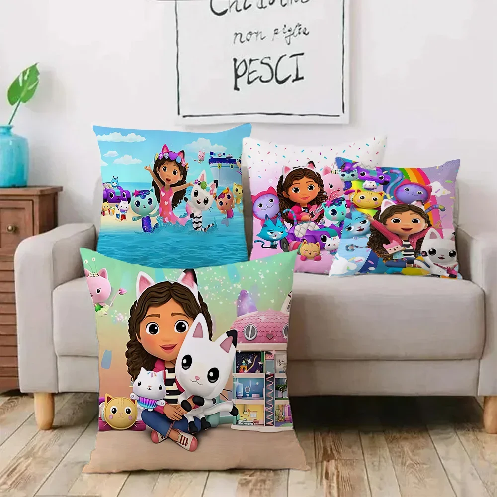 Cartoon Gabbys Dollhouse Pillow Covers Cartoon Sofa Decorative Home Double-sided Printing Short Plush Cute Cushion Cover