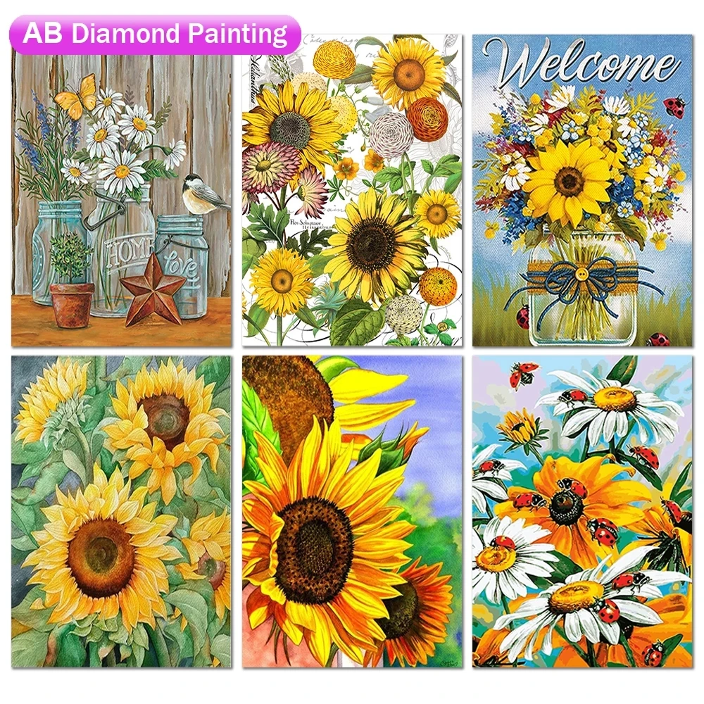 

AB Drill 5D DIY Diamond Painting Flower Sunflower Inlaid Rhinestone Embroidery Round Landscape Cross Stitch Kit Decoration