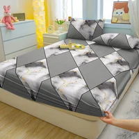 1 Simple Modern Geometry Printed Matte Fitted Sheet, Bedroom Printed Bed Cover, Bedding (Excluding Pillowcases) 1