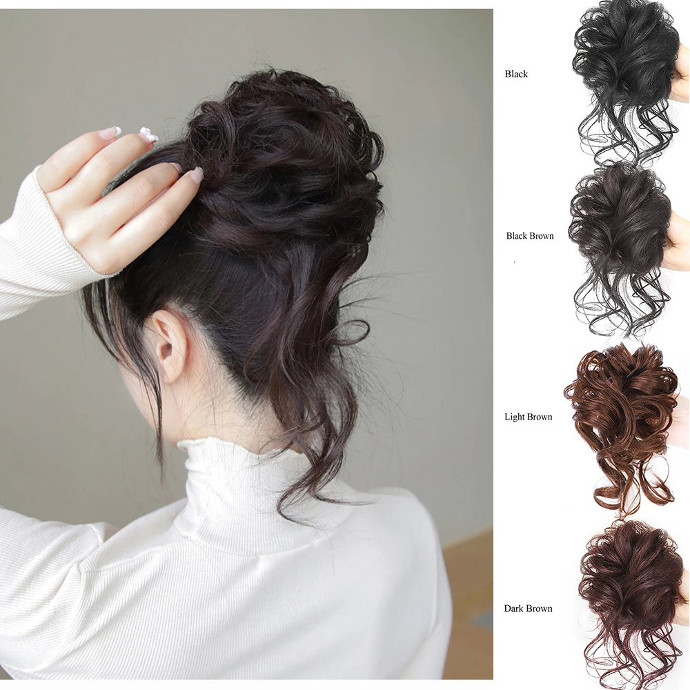 Messy Bun Hairpieces Synthetic Hair Bun Chignon Elastic Hair Band Scrunchy False Hairpieces