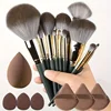 21PCS Jade Green Full Face Makeup Kit - 14 Vegan Bristle Brushes + 7 Sponges for Beginners to Pros
