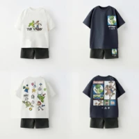 Boutique Children's Wear Summer New Style Boys Short Sleeve Suit Printed Cartoon T-shirt + Shorts Kids Clothing Casual Outfits 1