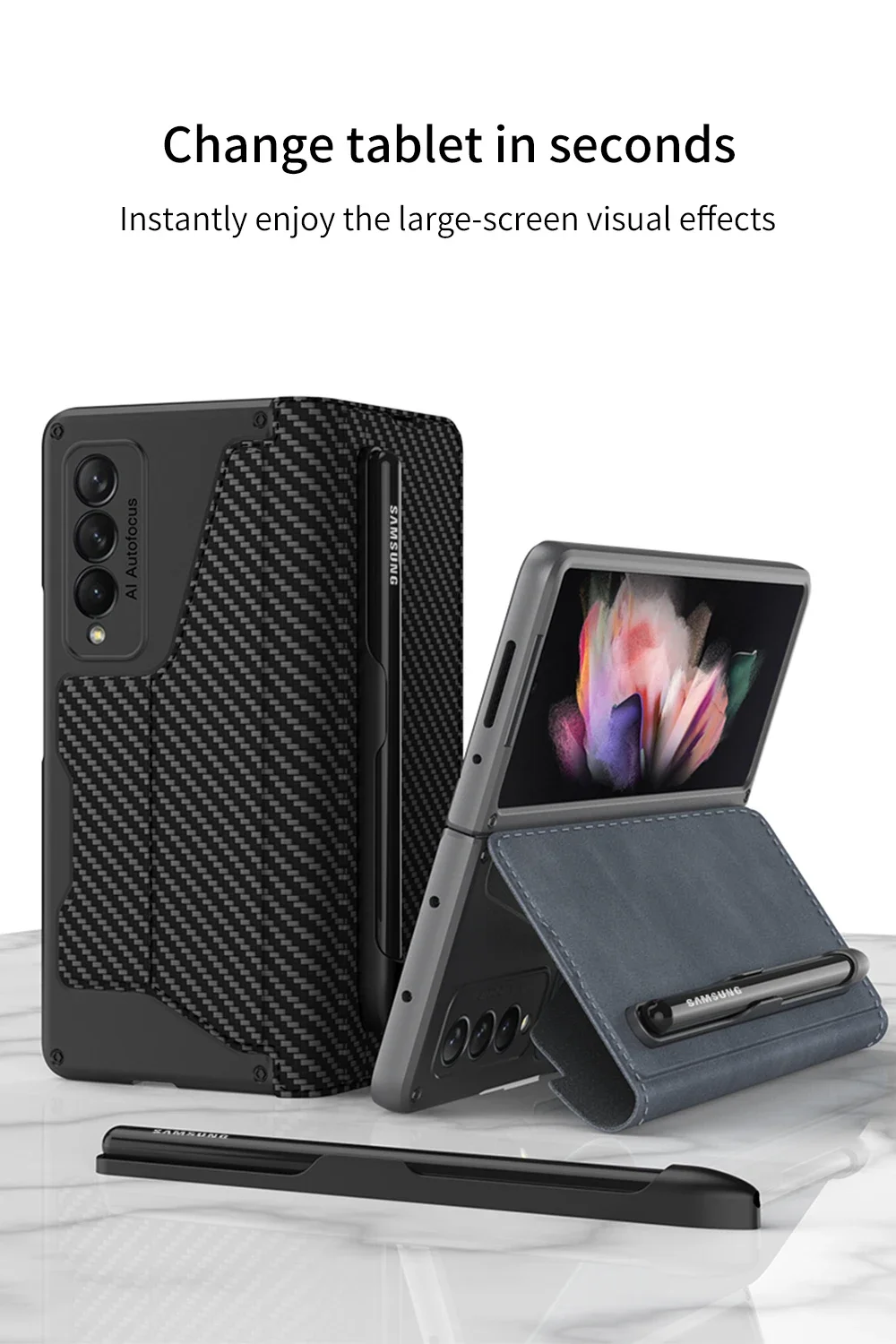 Original Case For Samsung Galaxy Z Fold 4 3 Frosted Leather Card Package Pen Hol