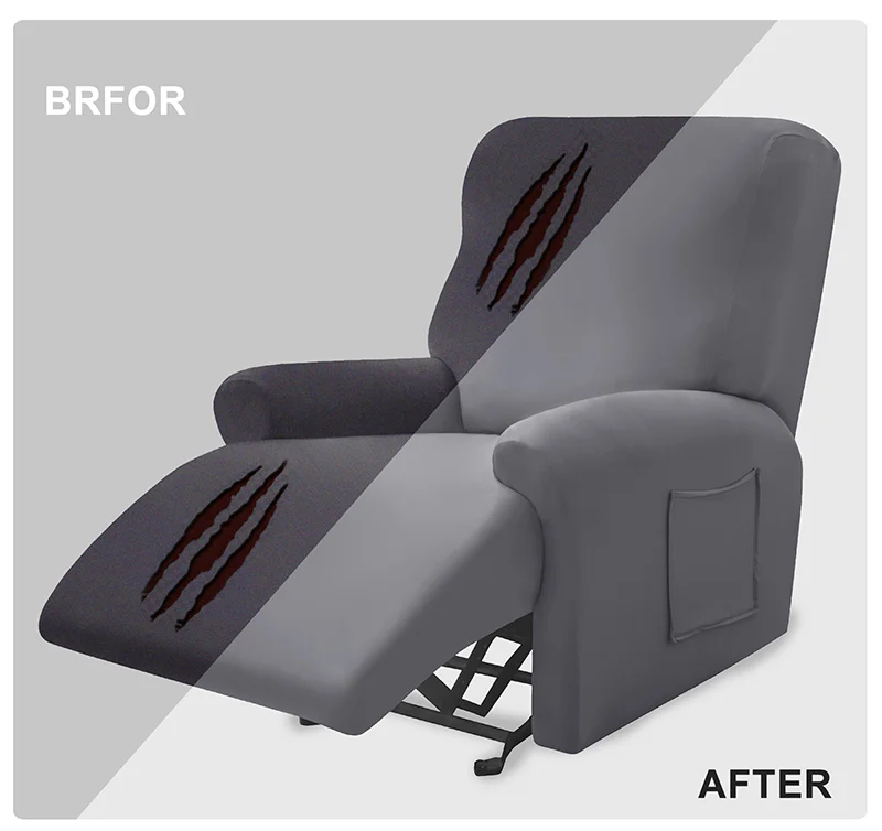 Housse Fauteuil Relax Inclinable 1 Place En Velours Extensible – 4 Pièces, Noir, Lavable, Protège Et Décore