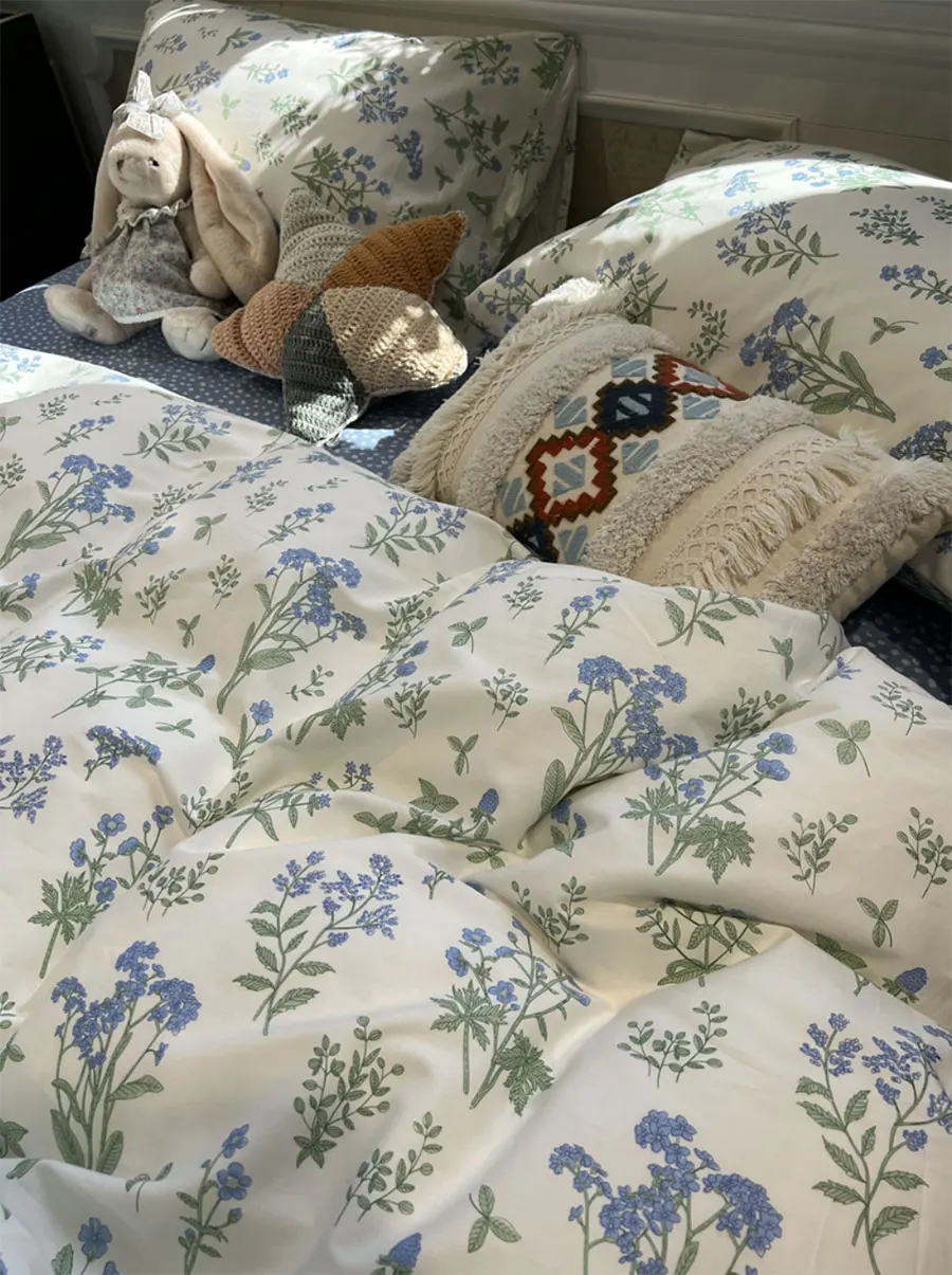 

Fashion pastoral flower green blue bedding set girl,twin full queen floral cotton home textile bed sheet pillow case quilt cover