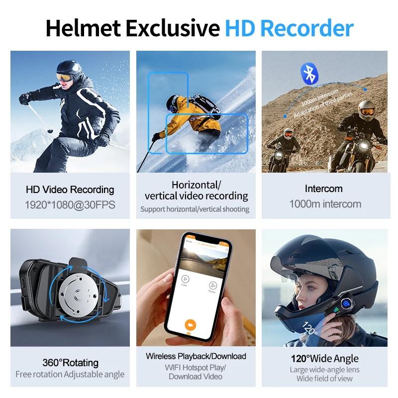 Q28 Motorcycle WIFI Bluetooth Helmet Headset HD Driving Recorder Wireless Camera 1080P Hard Disk Video Recorder Call Headset 6