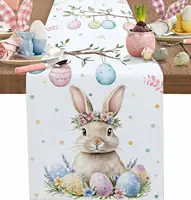 Easter Bunny Colorful eggs linen table runner Holiday party decor Farmhouse Kitchen dining table runner Easter decorations 1